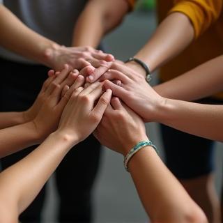 Welcoming NetherGym community group sharing a huddle moment.